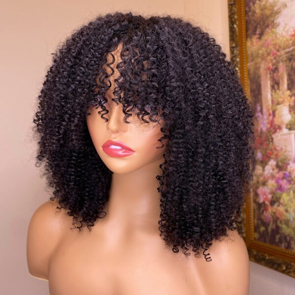 Kinky Curly Human Hair Wigs With Bangs - Image 2