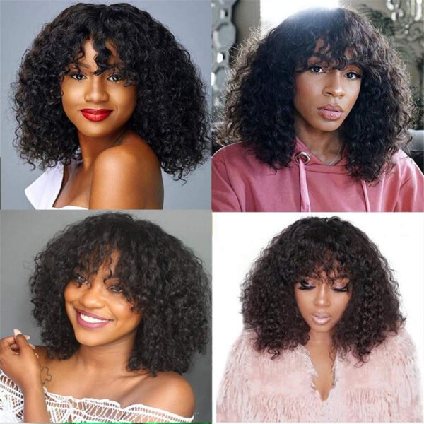 Kinky Curly Human Hair Wigs With Bangs - Image 4