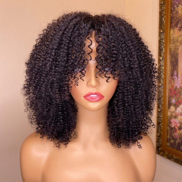 Kinky Curly Human Hair Wigs With Bangs - Image 5