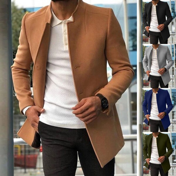 Men's Slim Coat Fashion Single-breasted Solid Color.